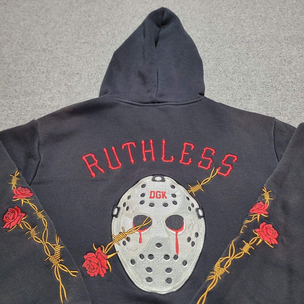 DGK Hoodie Mens Medium Black Ruthless Jason Mask Roses Sweatshirt Streetwear
